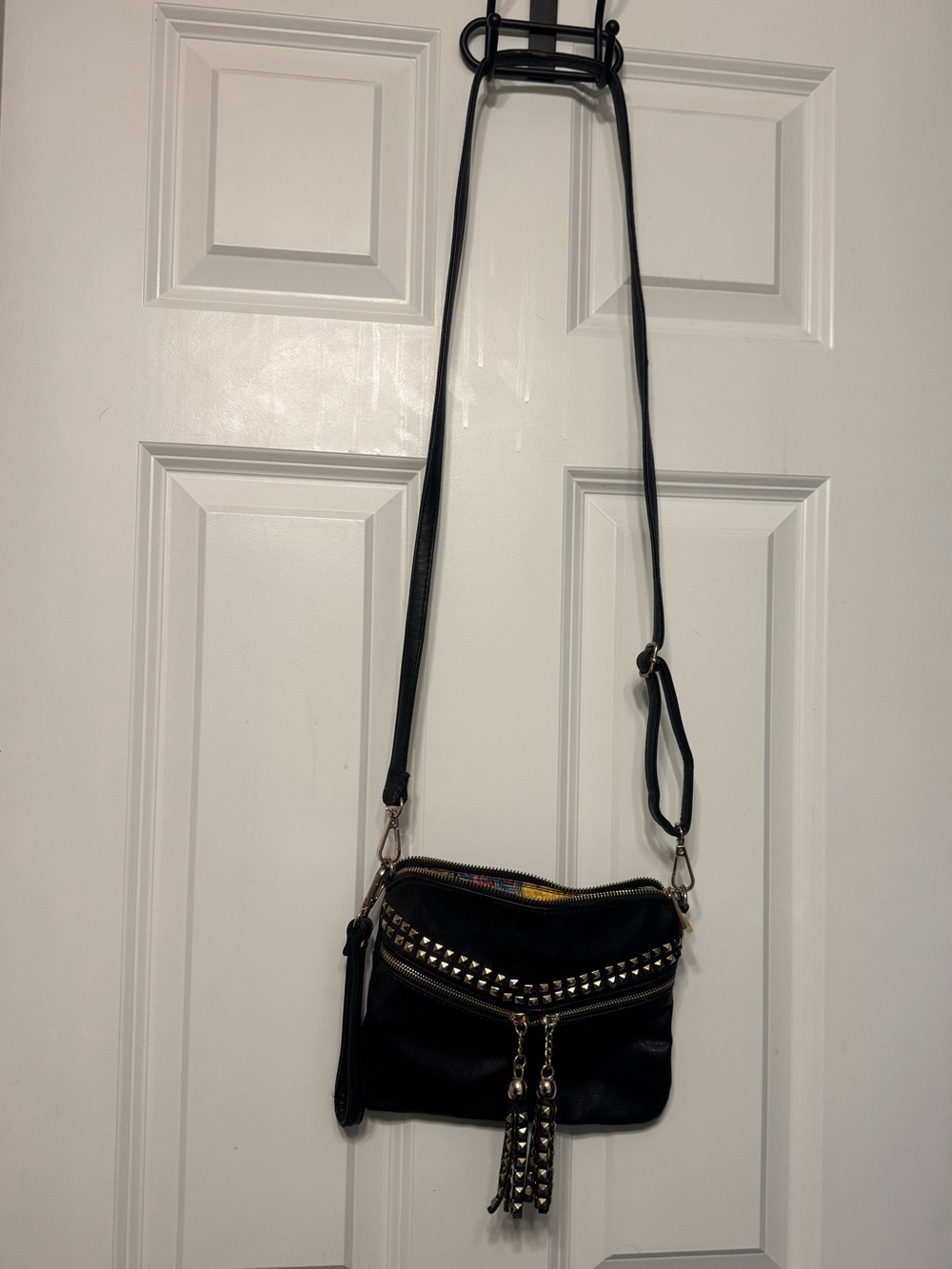 MMS Design Studio Black Studded Tassel Crossbody